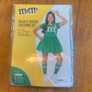 Spirit M&M's Green Costume Kit Shirt Suspenders Bow Knee Socks Size Large NWT